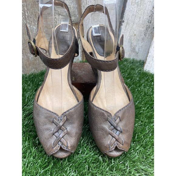 Frye Blair Peeptoe Leather Platform Wedge Heel Sandals Western Boho Women's 9.5 - Picture 3 of 10